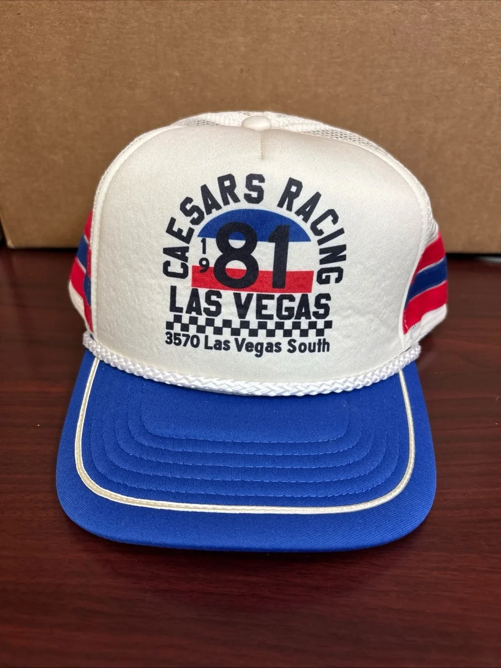1981 Caesars Racing Team Trucker Hat Cap Snapback F1 Vegas Grand Prix 3 Stripes